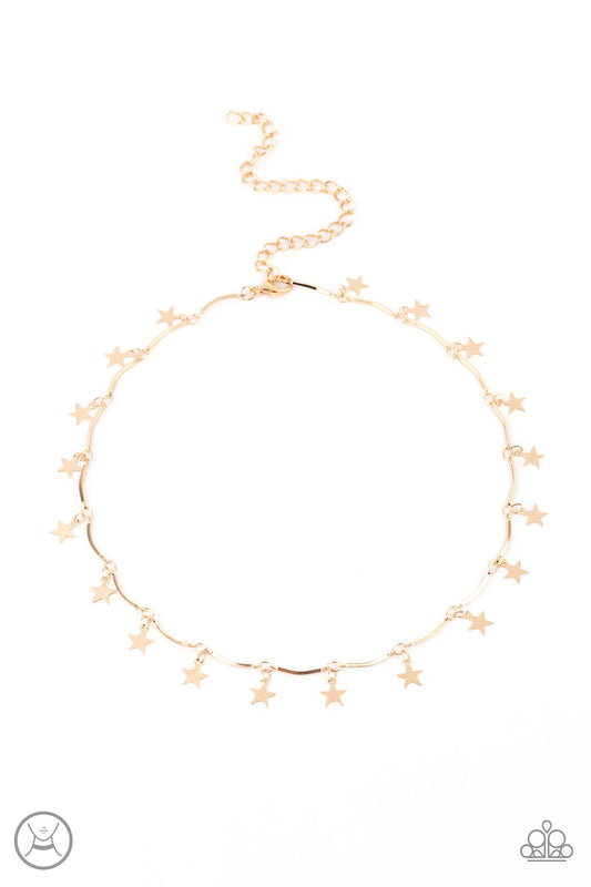 Little Miss Americana - Gold Dainty Star Paparazzi Choker Necklace & matching earrings