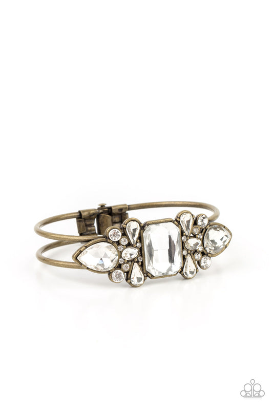 Call Me Old-Fashioned - Brass Hinge & Oversized Rhinestone Paparazzi Bracelet