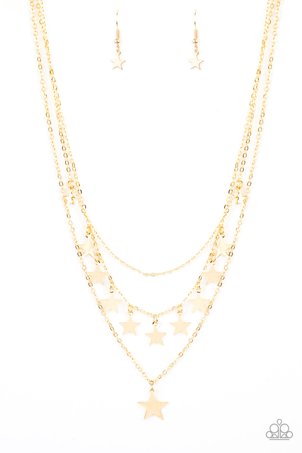 Americana Girl - Gold Star Charm Paparazzi Necklace & matching earrings
