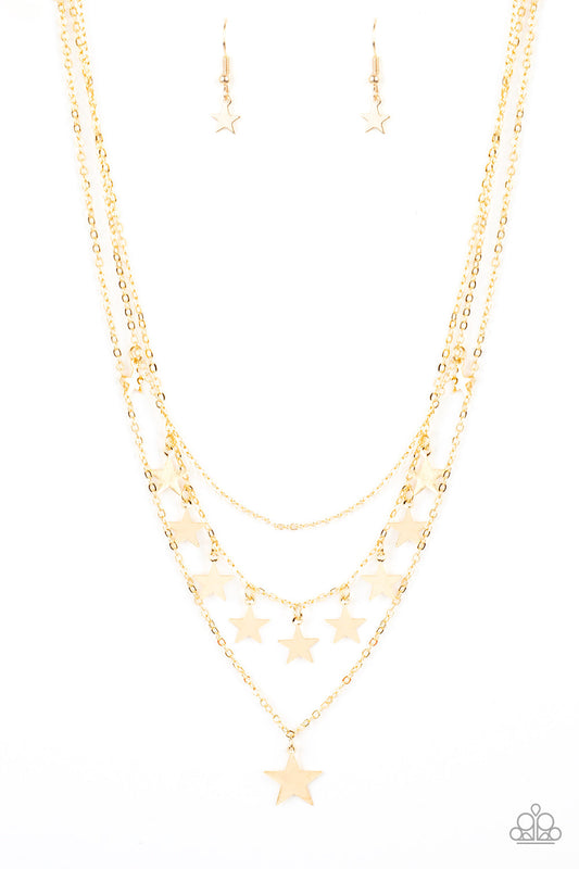 Americana Girl - Gold Star Charm Paparazzi Necklace & matching earrings