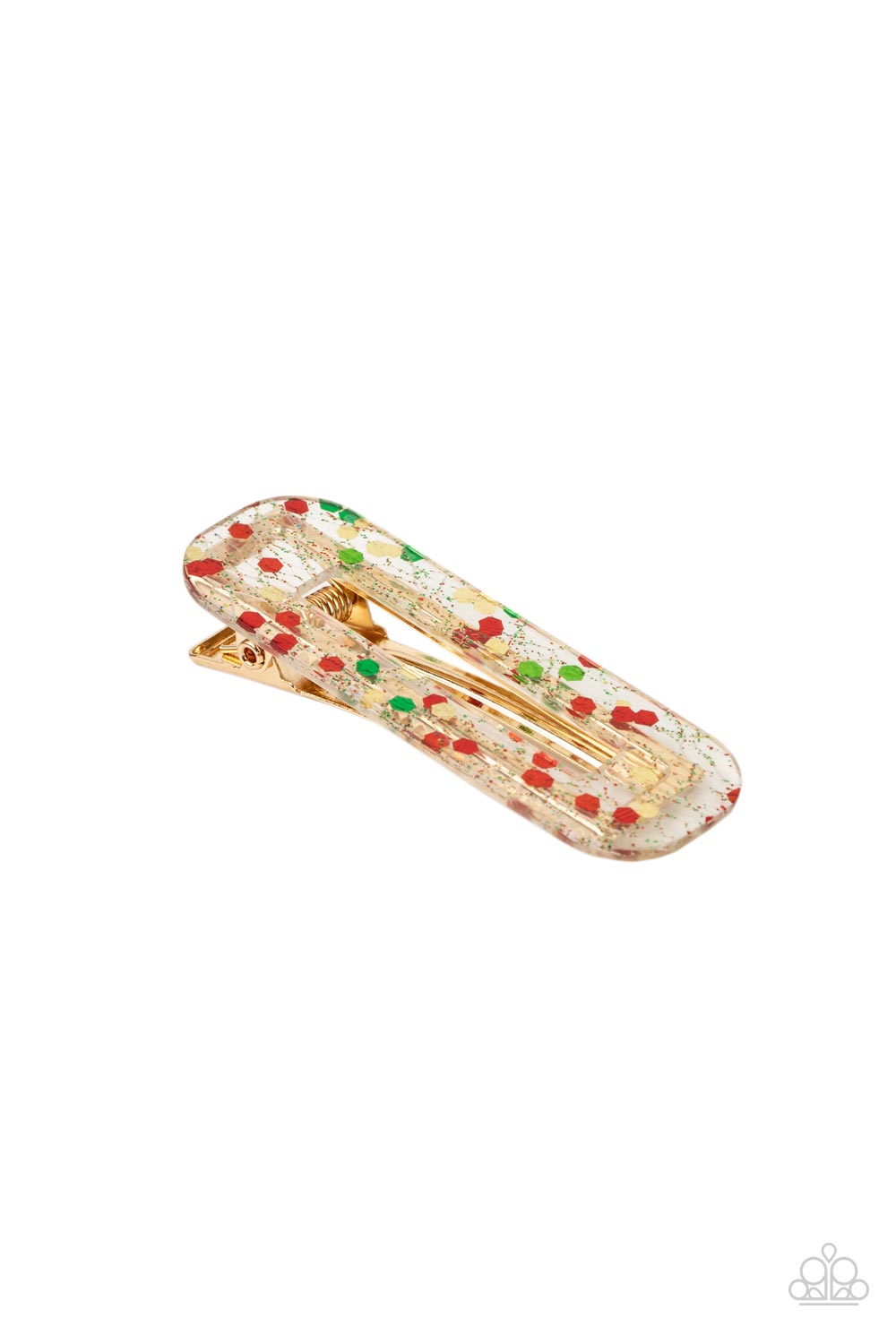 Cue the Sparklers - Multi Green, Red, & Gold Confetti Paparazzi Hair Clip