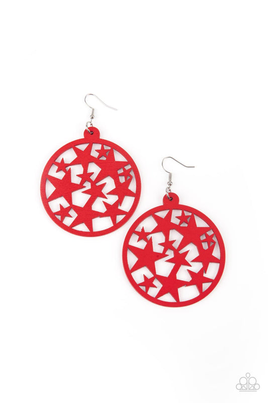 Cosmic Paradise - Red Wooden Star Cut-Out Paparazzi Earrings