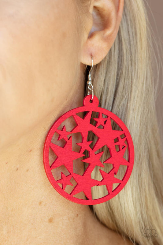 Cosmic Paradise - Red Wooden Star Cut-Out Paparazzi Earrings