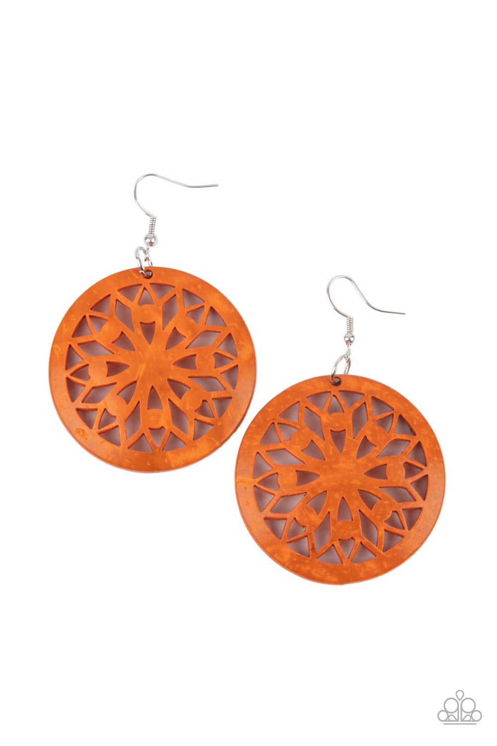 Ocean Canopy - Orange Mandala-Inspired Wooden Paparazzi Earrings