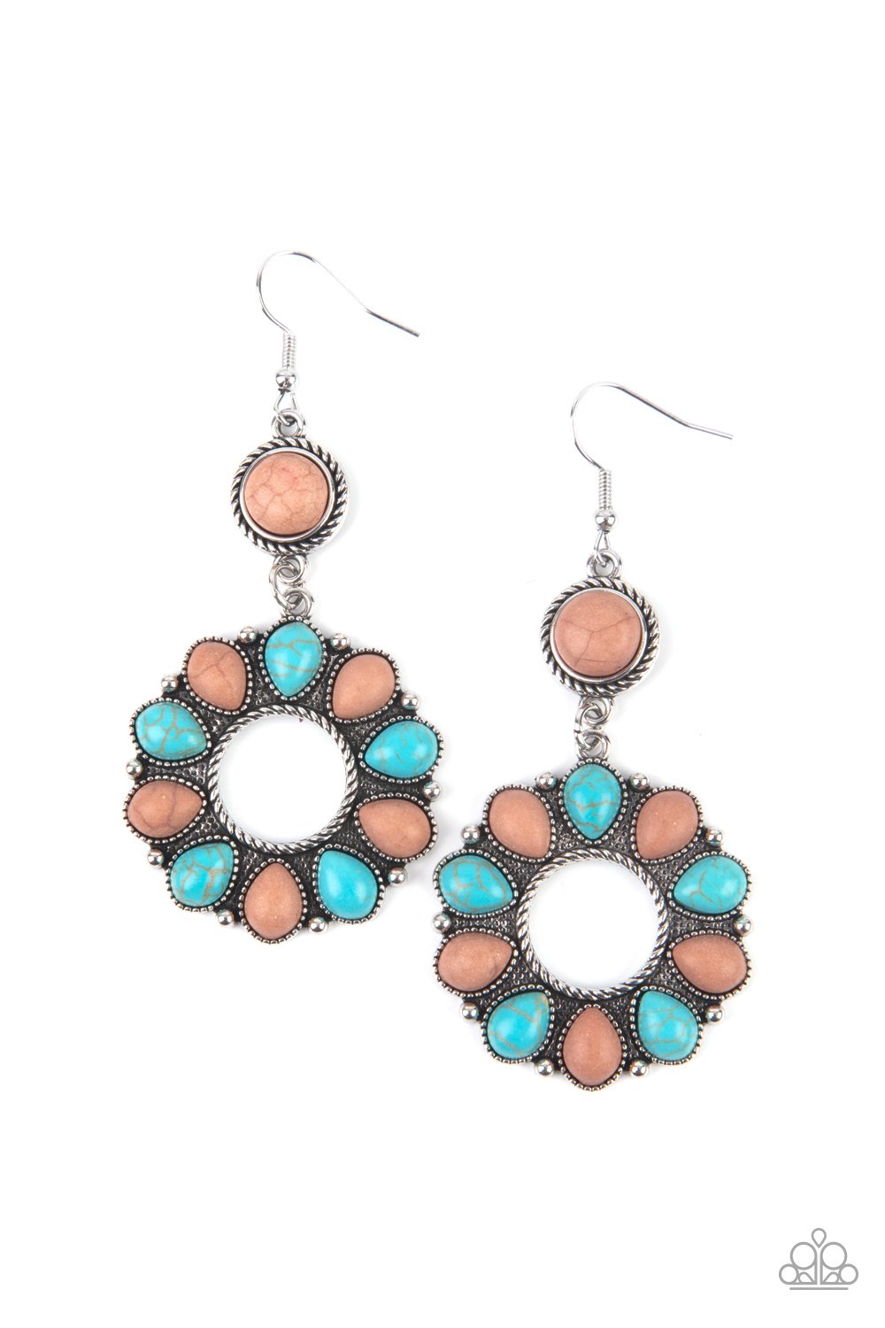 Back At The Ranch - Multi Brown & Turquoise Stone Earthy Paparazzi Earrings