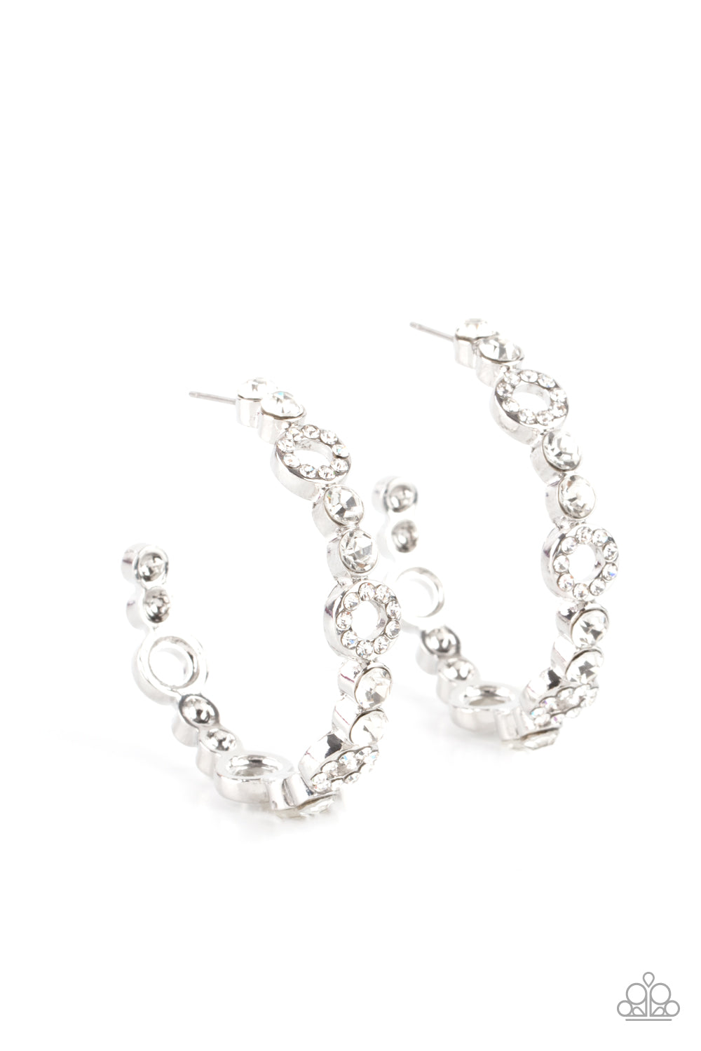 Swoon-Worthy Sparkle - White Rhinestones, Dainty Silver Frames, & Silver Loop Paparazzi Hoop Earrings