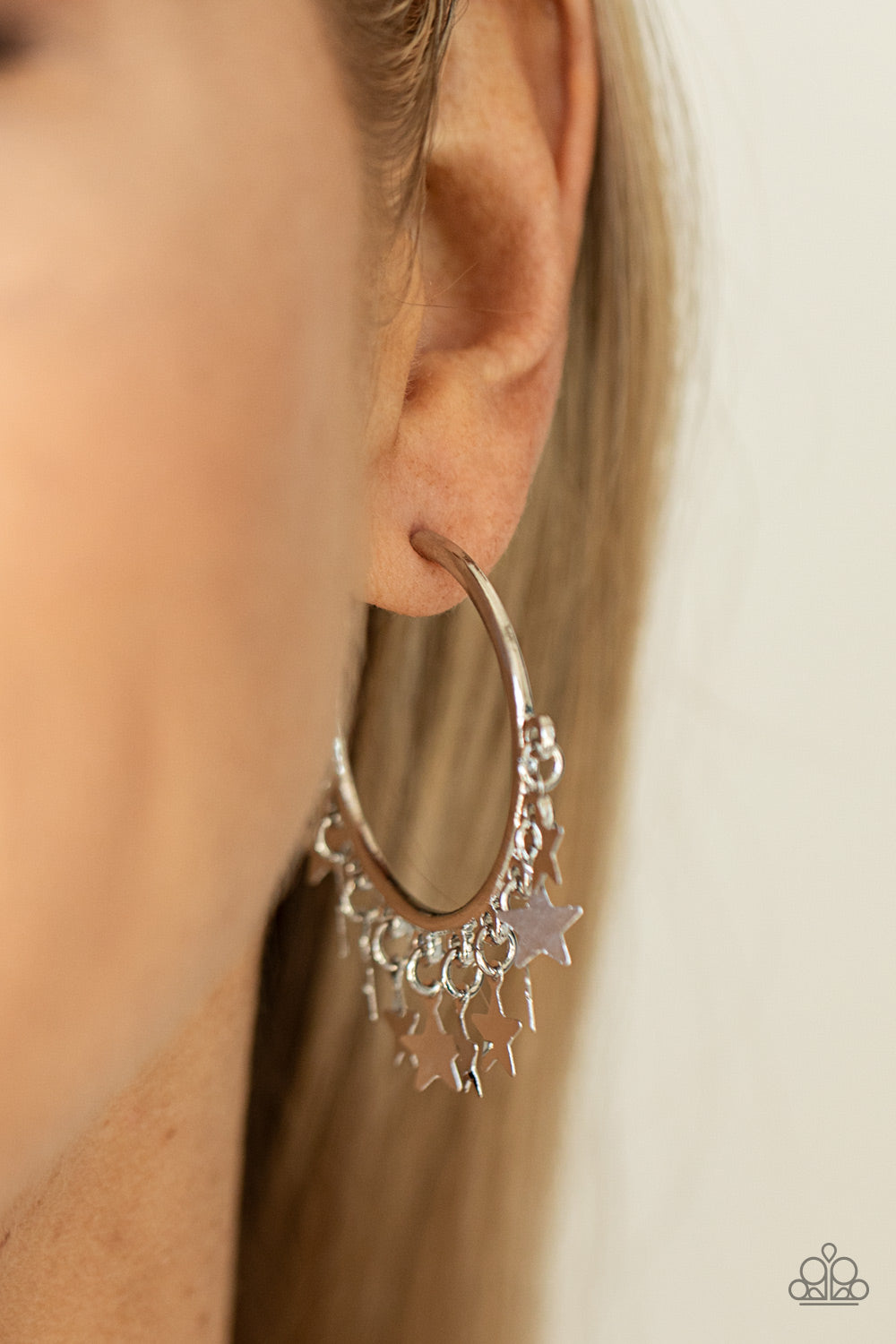 Happy Independence Day - Silver Star Charms/Silver Hoop Paparazzi Earrings