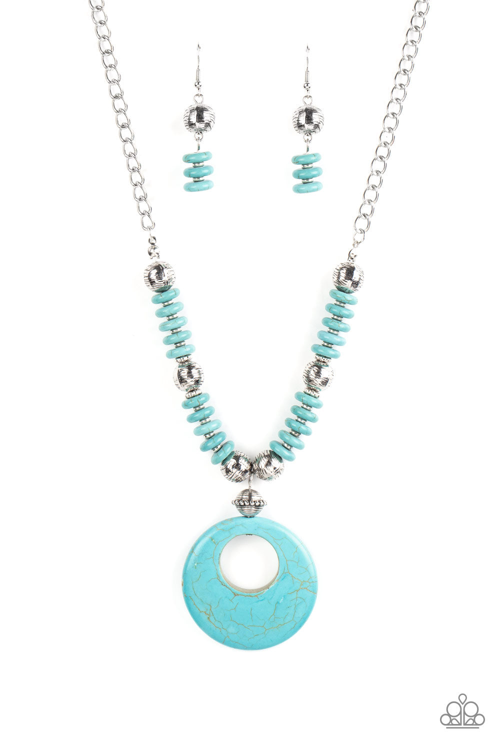 Oasis Goddess - Blue/Turquoise Stone, Silver Accents, & Mismatched Silver Beaded Paparazzi Necklace & matching earrings