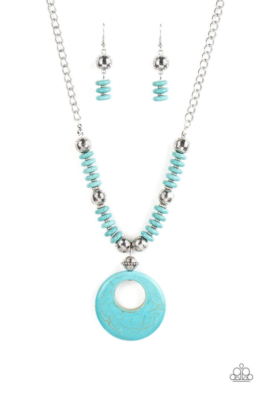 Oasis Goddess - Blue/Turquoise Stone, Silver Accents, & Mismatched Silver Beaded Paparazzi Necklace & matching earrings