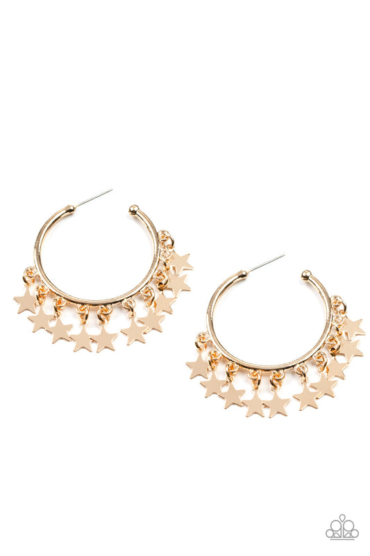 Happy Independence Day - Gold Star Charms/Gold Hoop Paparazzi Post Earrings