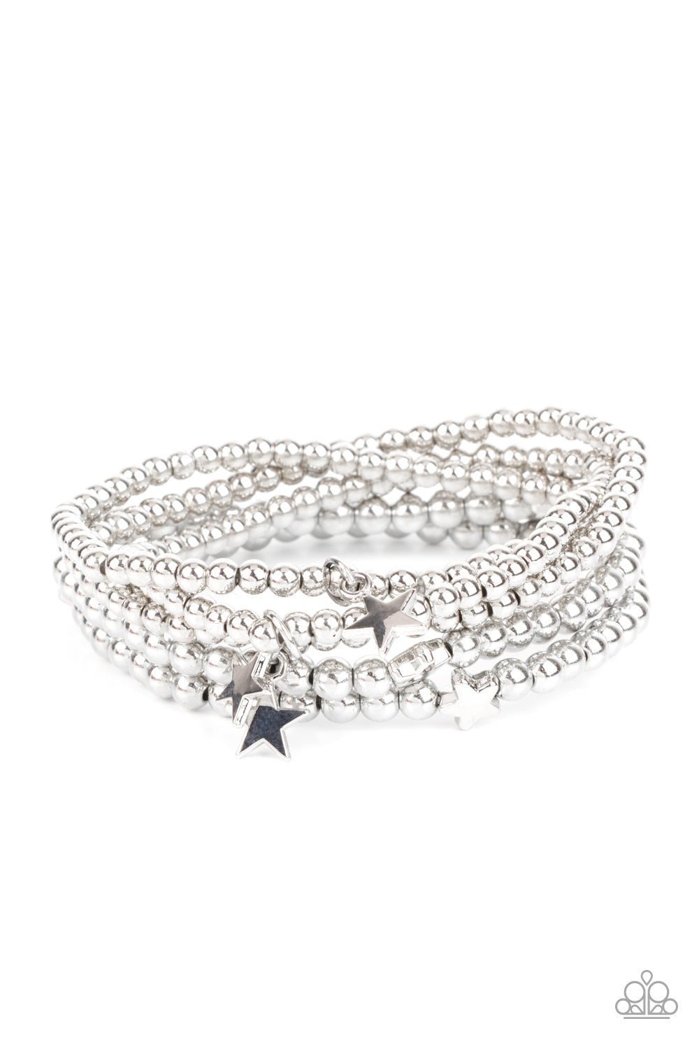 American All-Star - Silver Bead & Silver Star Charm Paparazzi Stretch Bracelet