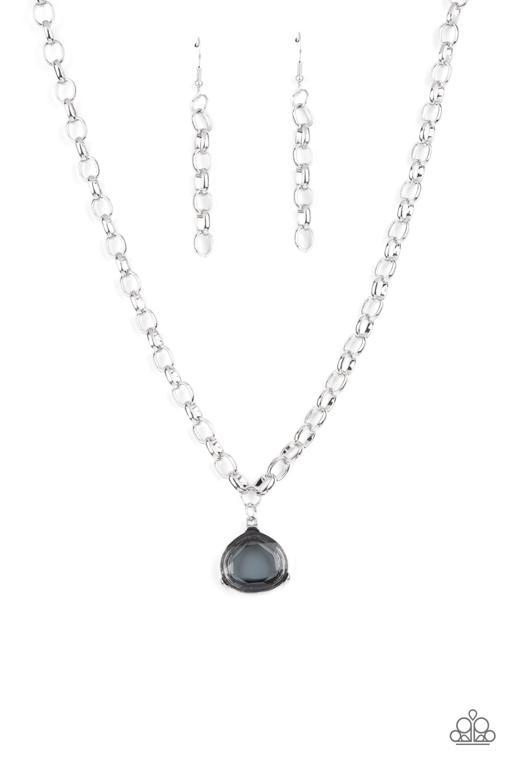 Gallery Gem - Silver Oversized Smoky Gem Pendant Paparazzi Necklace & matching earrings