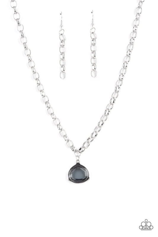 Gallery Gem - Silver Oversized Smoky Gem Pendant Paparazzi Necklace & matching earrings