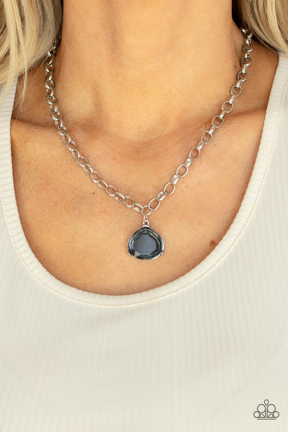 Gallery Gem - Silver Oversized Smoky Gem Pendant Paparazzi Necklace & matching earrings