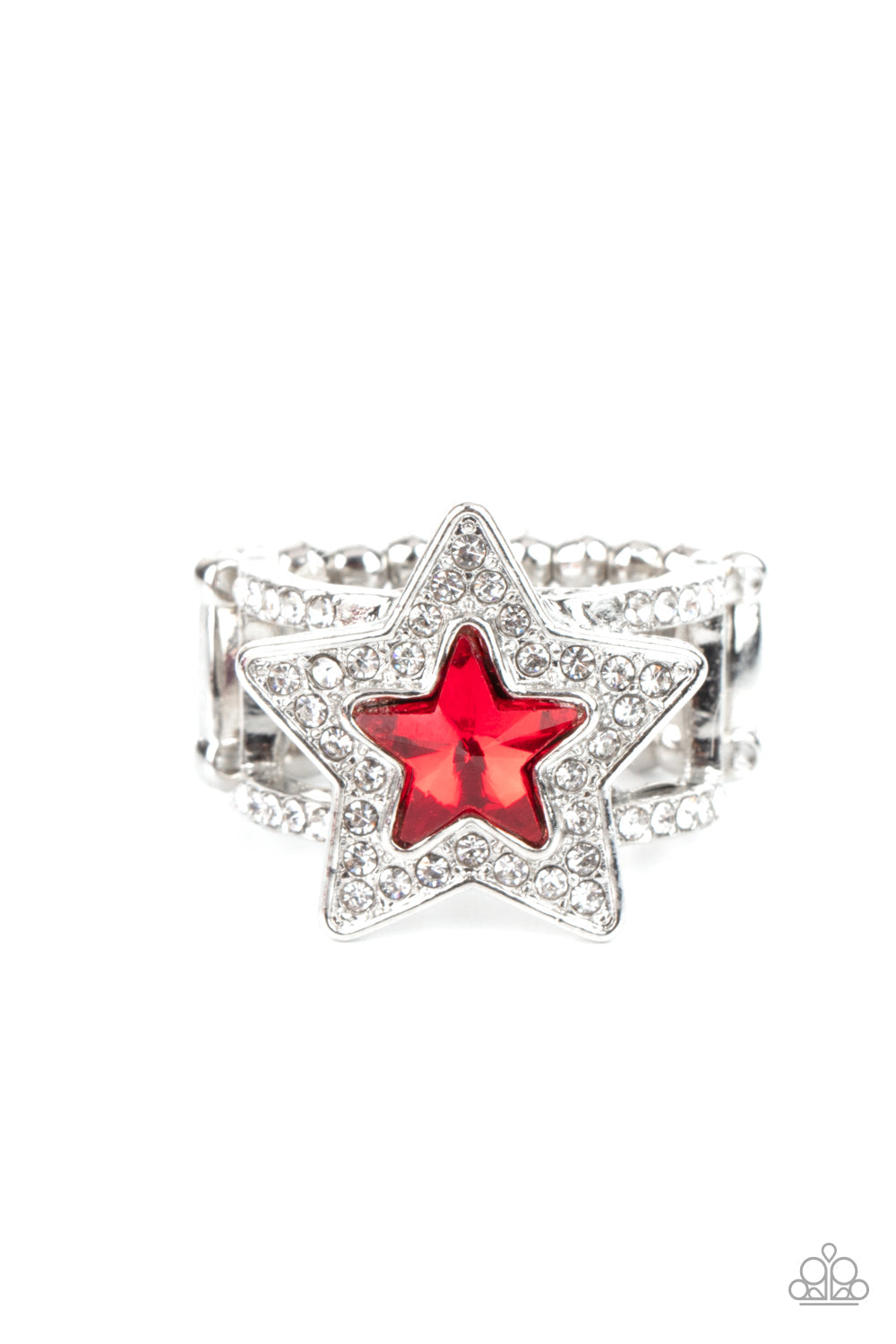 One Nation Under Sparkle - Red Star Gem & White Rhinestone Paparazzi Ring