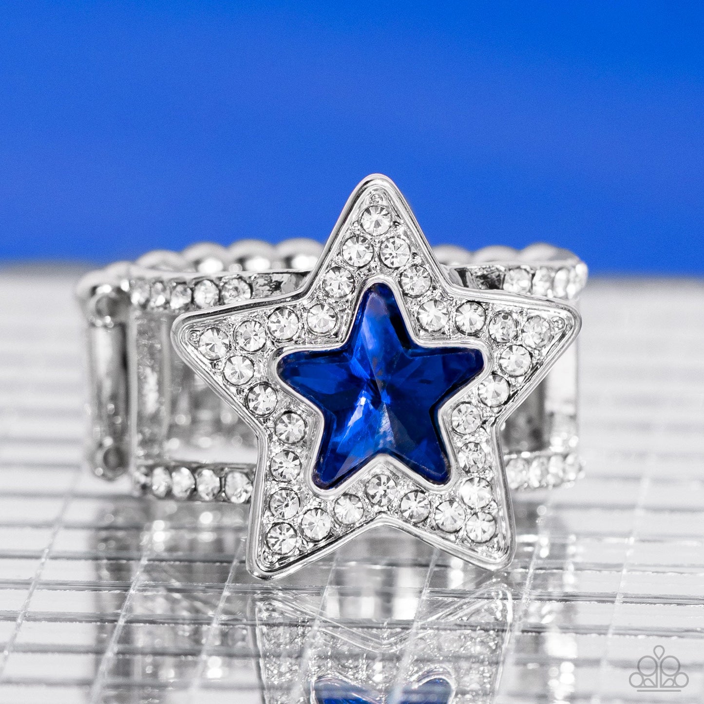 One Nation Under Sparkle - Blue Star Shaped Gem/White Rhinestone Paparazzi Ring
