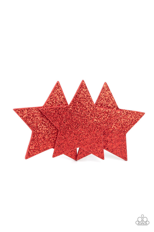 Happy Birthday, America - Red Glitter Triple Star Paparazzi Hair Clip