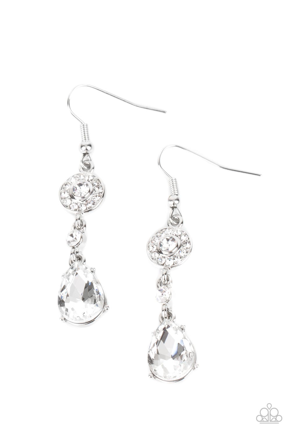 Graceful Glimmer - White Rhinestones & White Teardrop Gem Paparazzi Earrings