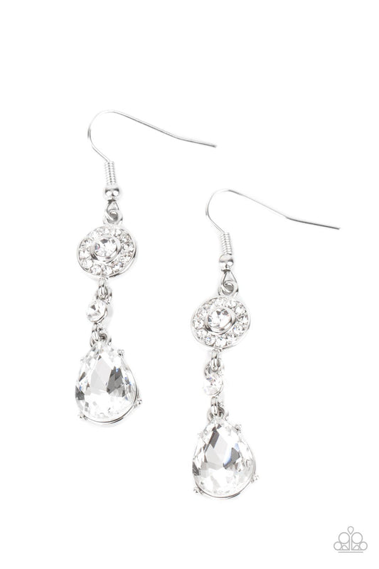 Graceful Glimmer - White Rhinestones & White Teardrop Gem Paparazzi Earrings
