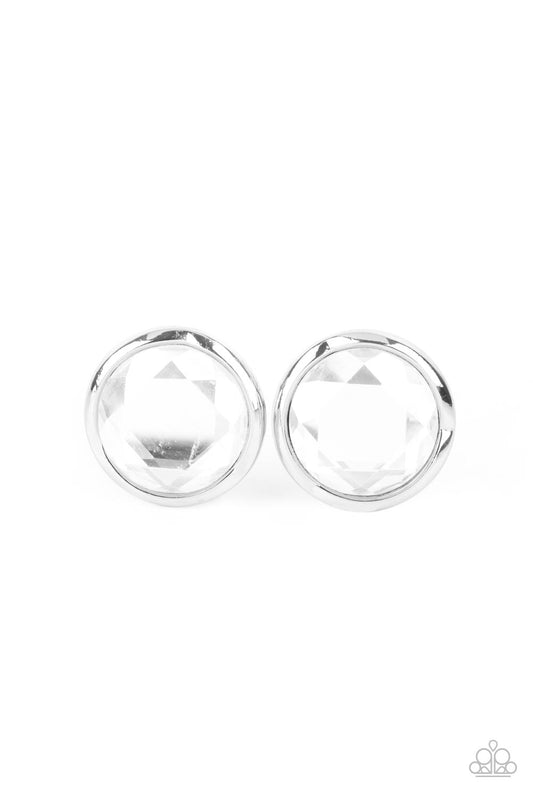 Double-Take Twinkle - White Oversized Gem Paparazzi Post Earrings