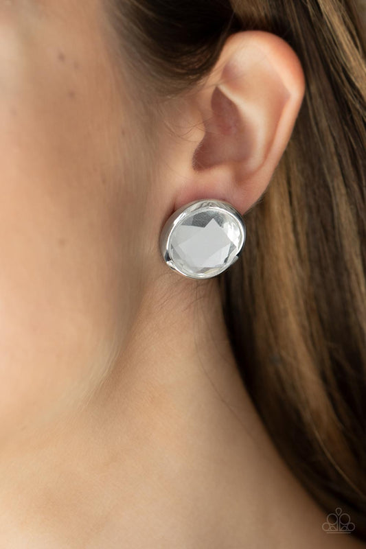 Double-Take Twinkle - White Oversized Gem Paparazzi Post Earrings