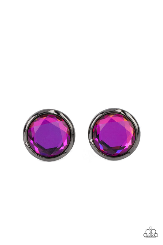 Double-Take Twinkle - Multi Oversized Oil Spill Gem Paparazzi Post Earrings