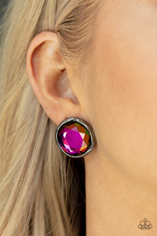 Double-Take Twinkle - Multi Oversized Oil Spill Gem Paparazzi Post Earrings