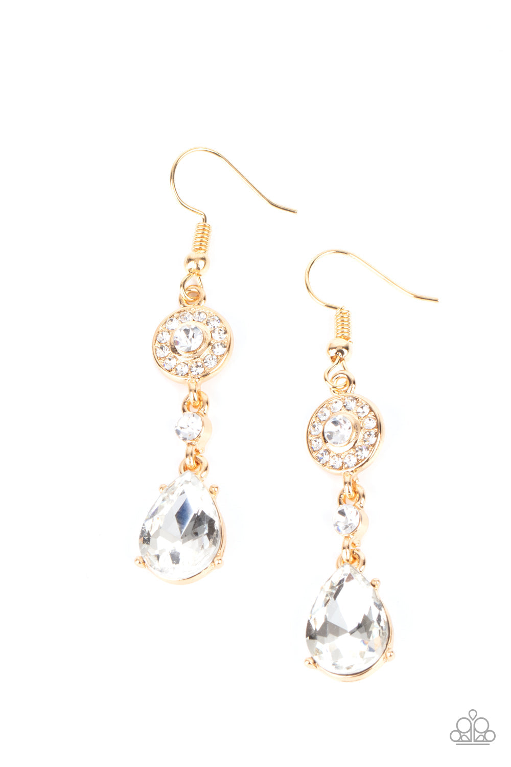 Graceful Glimmer - Gold & White Rhinestone Paparazzi Earrings