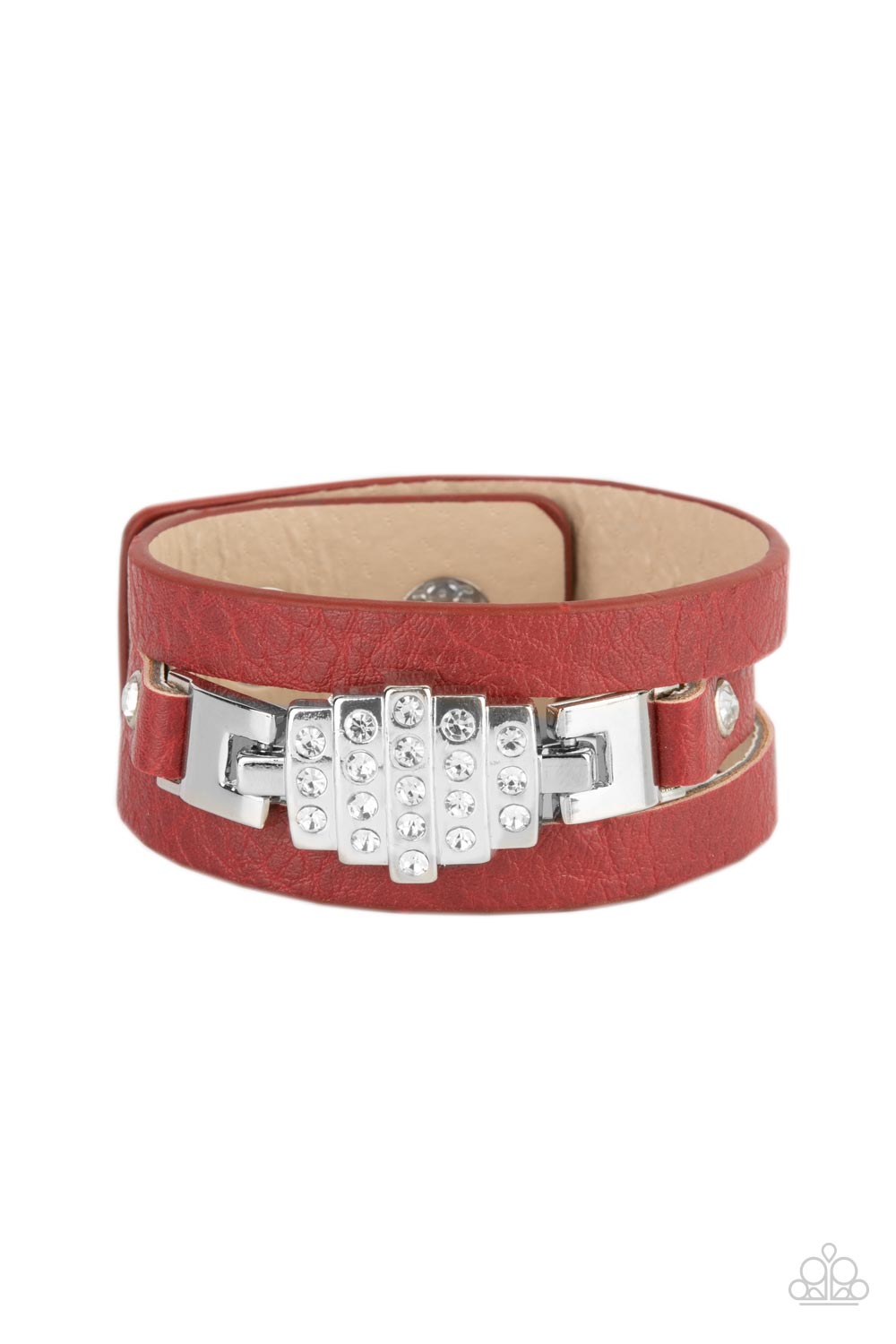 Ultra Urban - Red Leather & White Rhinestone Centerpiece Paparazzi Snap Bracelet