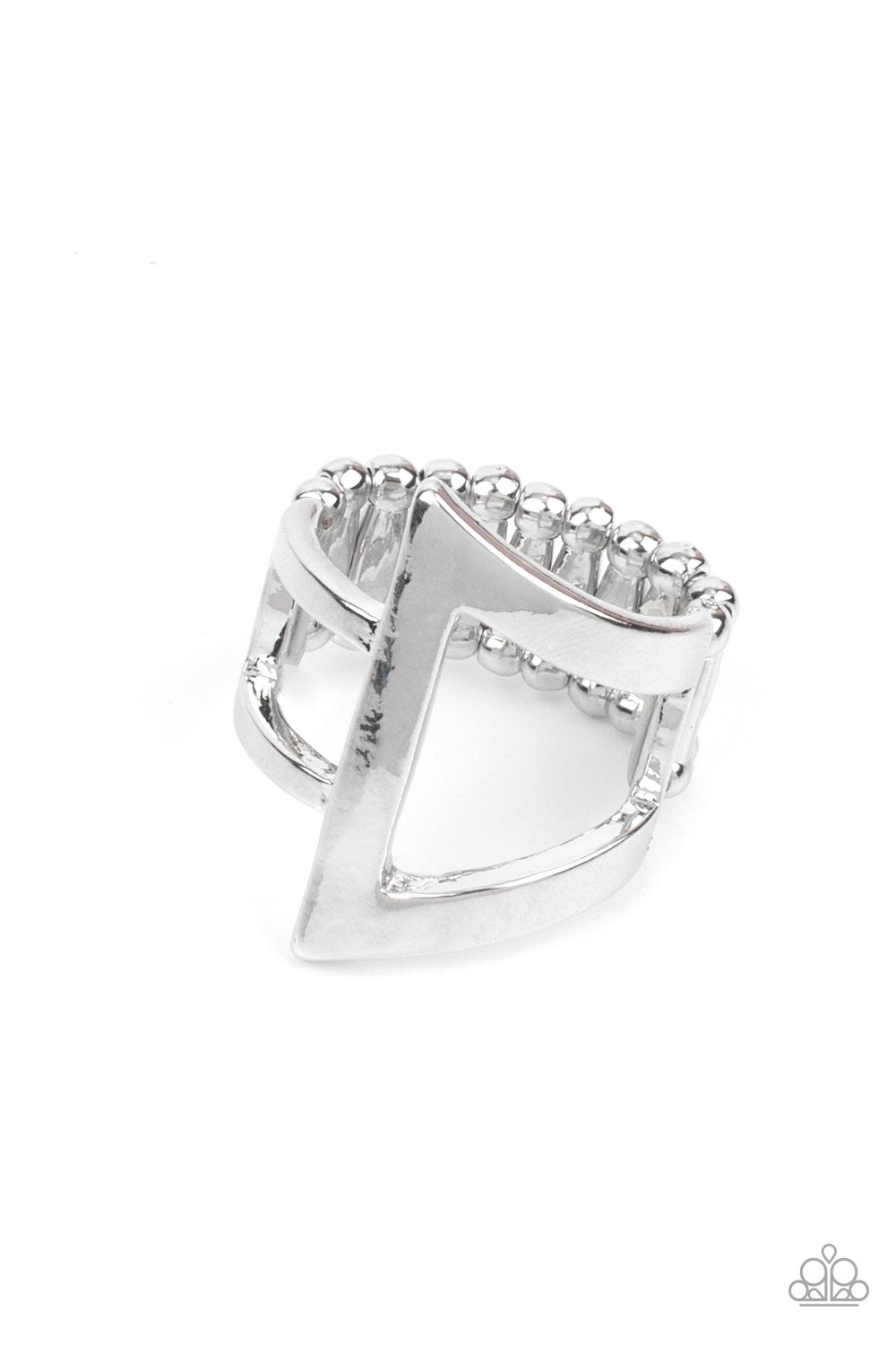 Rebel Edge - Silver Flared Asymmetrical Paparazzi Ring