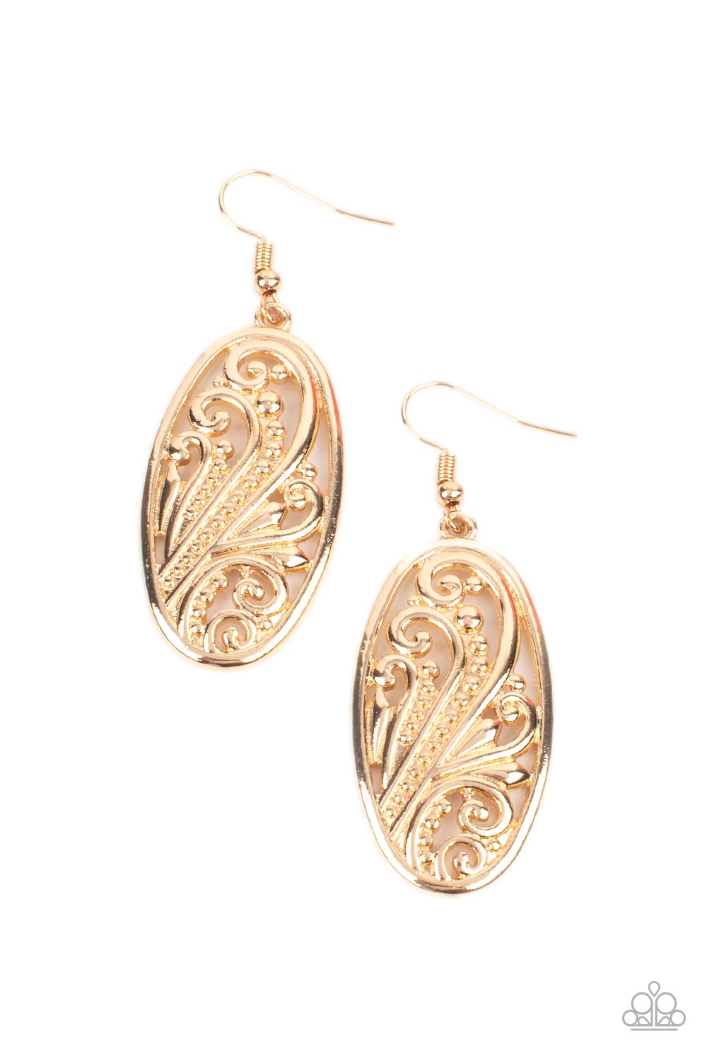 High Tide Terrace -  Gold Frills & Dotted Design Paparazzi Oval Earrings