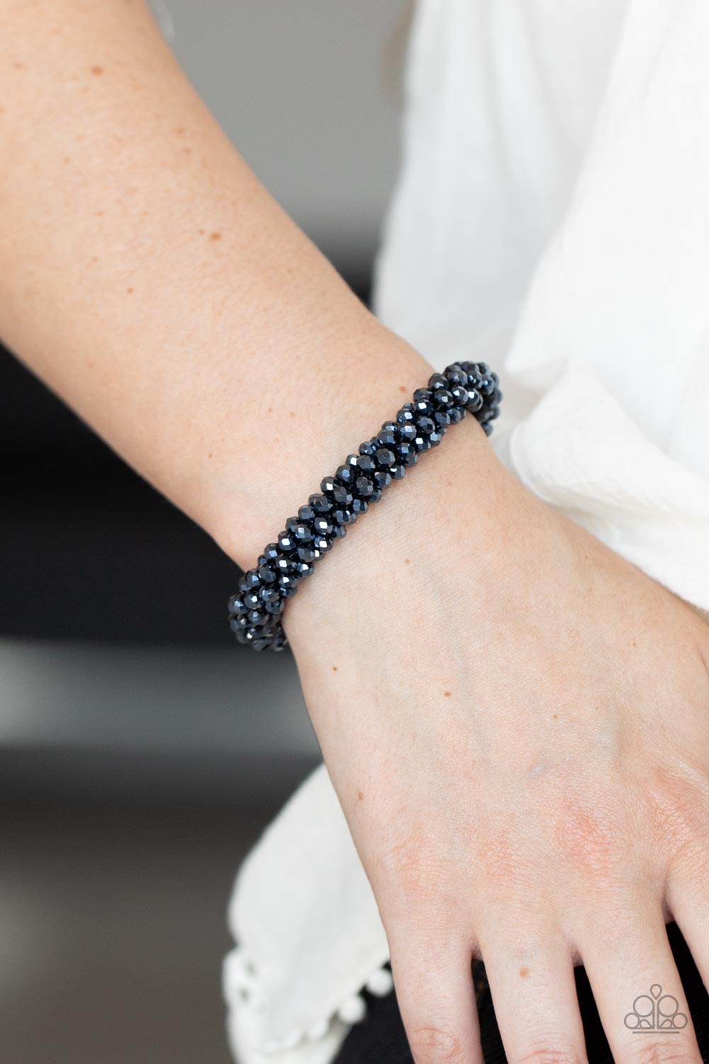 Wake Up and Sparkle - Blue Dainty Faceted Beaded Paparazzi Stretch Bracelet