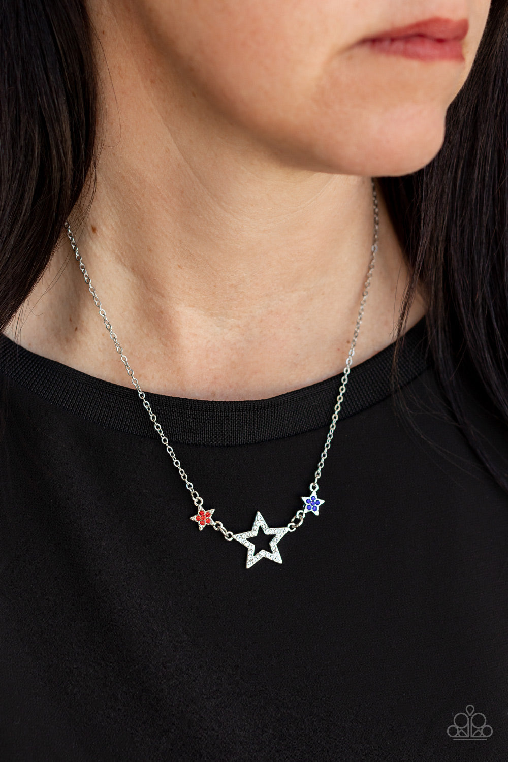 United We Sparkle - Multi White, Blue, Red Star Paparazzi Necklace & matching earrings