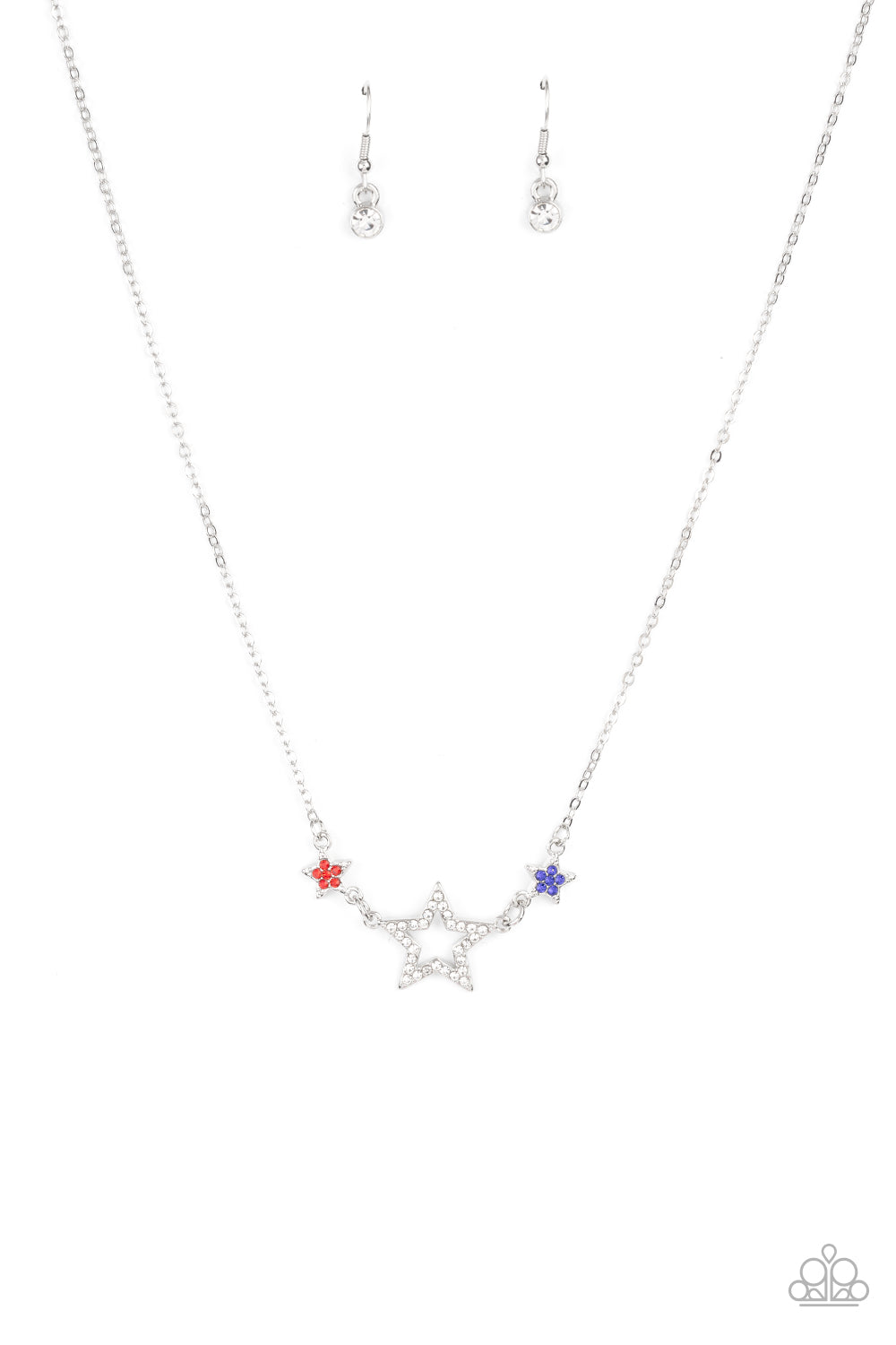 United We Sparkle - Multi White, Blue, Red Star Paparazzi Necklace & matching earrings