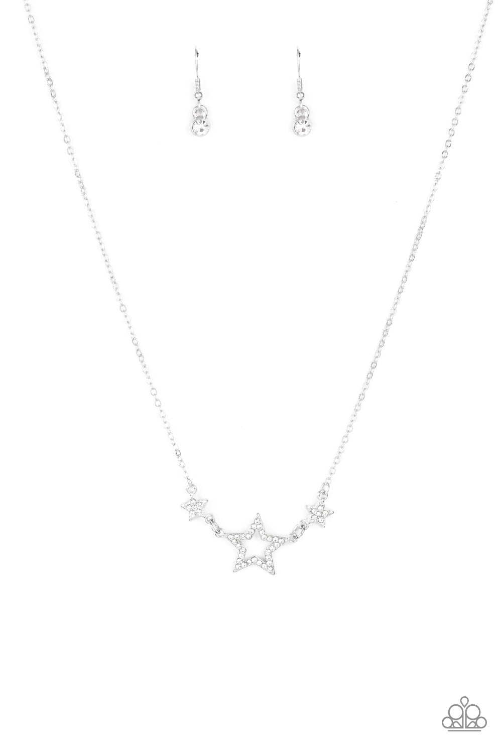 United We Sparkle - White Rhinestone Encrusted Silver Star Paparazzi Necklace & matching earrings