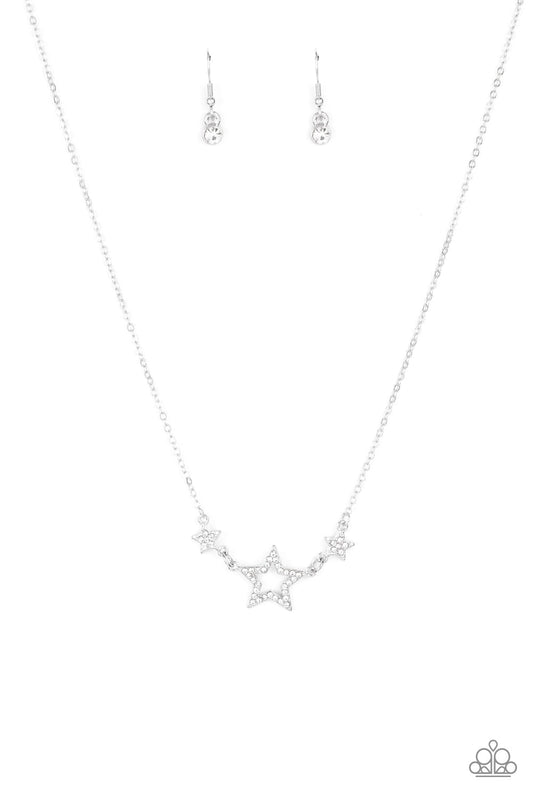 United We Sparkle - White Rhinestone Encrusted Silver Star Paparazzi Necklace & matching earrings