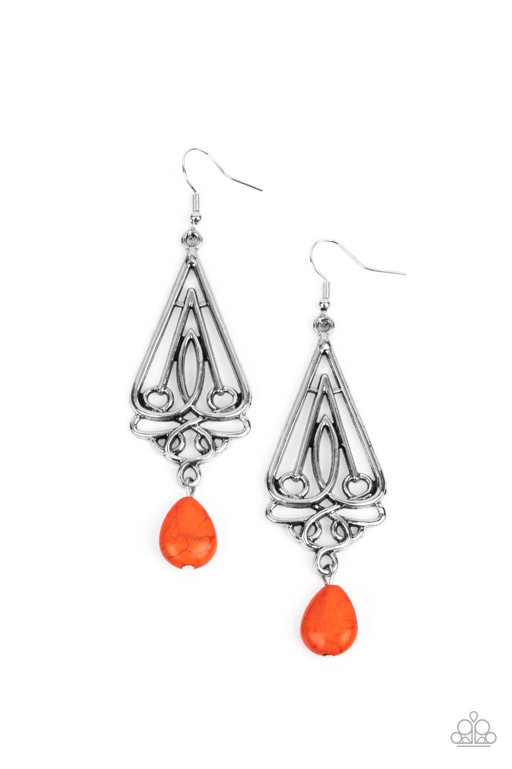 Transcendent Trendsetter - Orange Teardrop Stone & Ornate Triangular Frame Paparazzi Earrings