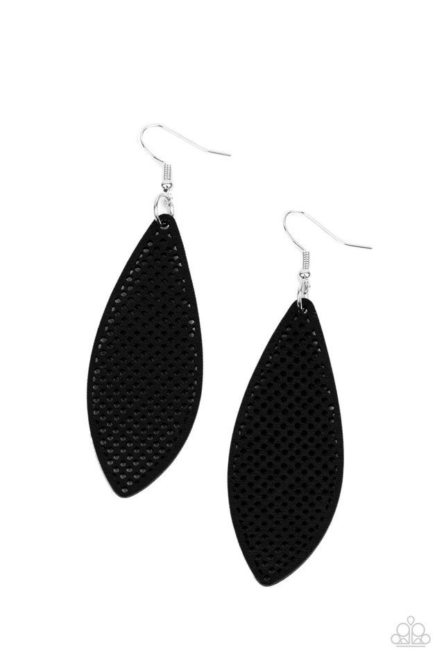 Surf Scene - Black Asymmetrical Surfboard-Like Shape Wooden Paparazzi Earrings