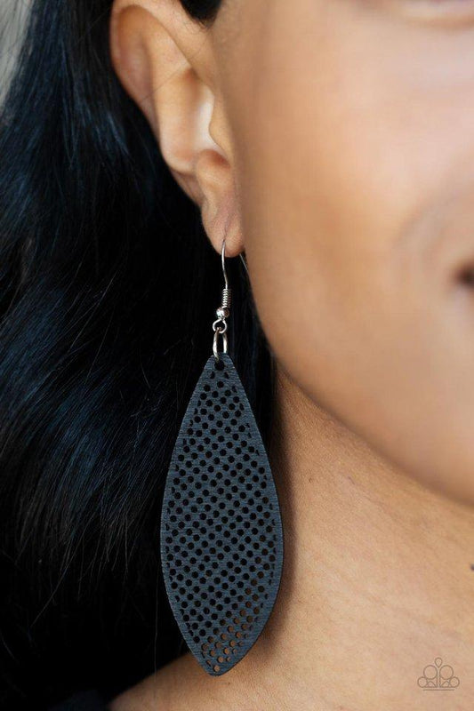 Surf Scene - Black Asymmetrical Surfboard-Like Shape Wooden Paparazzi Earrings