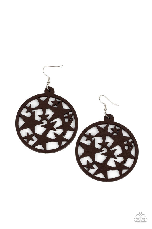 Cosmic Paradise - Brown Oversized Wooden Frame/Cut-Out Star Paparazzi Earrings