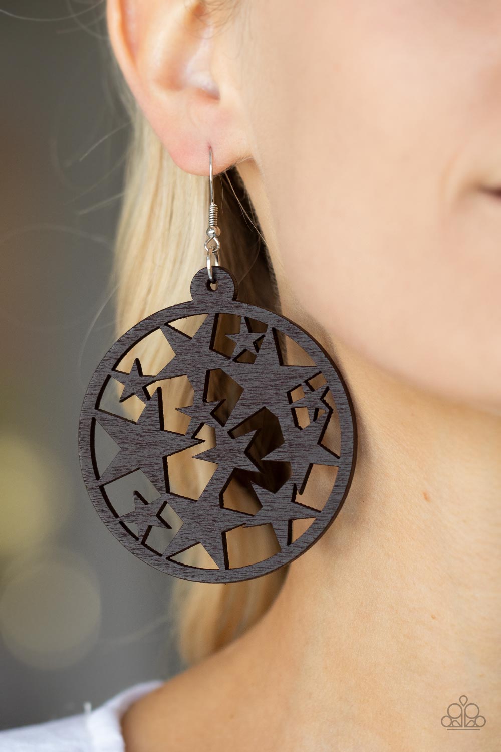 Cosmic Paradise - Brown Oversized Wooden Frame/Cut-Out Star Paparazzi Earrings