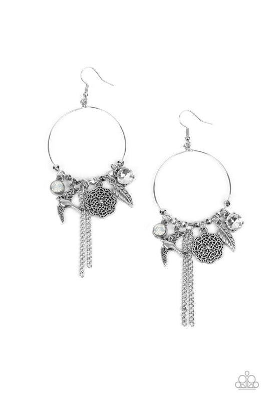 TWEET Dreams - White Opals, White Rhinestones, & Free0Spirited Charms Paparazzi Earrings