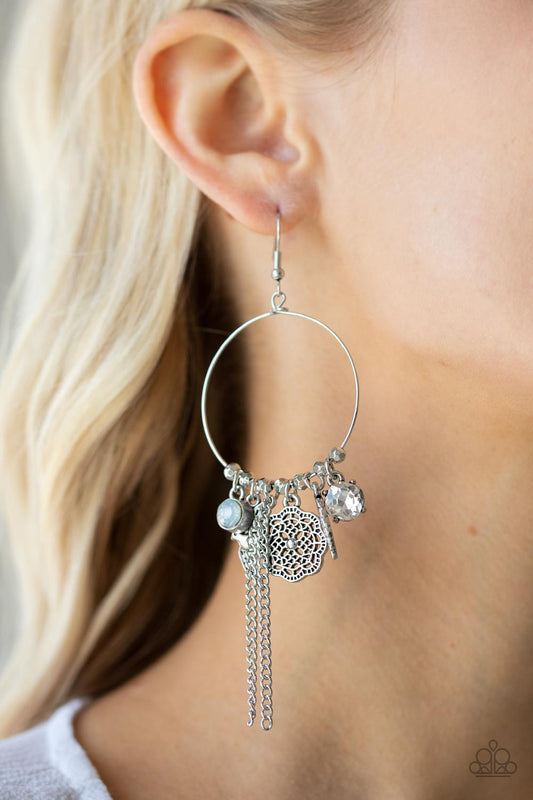 TWEET Dreams - White Opals, White Rhinestones, & Free0Spirited Charms Paparazzi Earrings