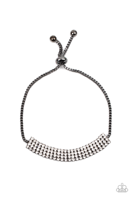 A DIAMOND a Dozen - Gunmetal Box Chain & White Rhinestone Paparazzi Adjustable Bracelet