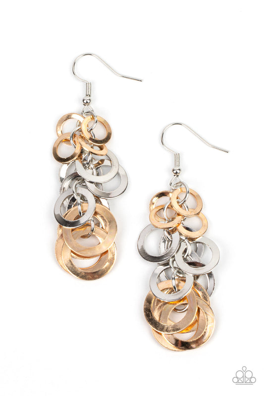 Closed Circuit Sass - Multi Gold & Silver Linked Ring Paparazzi Earrings
