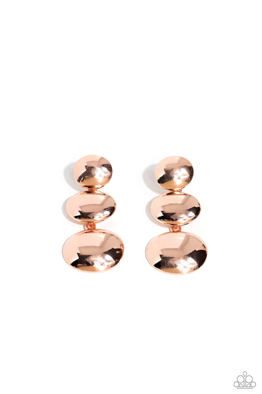 Futuristic Fantasy - Rose Gold Shiny Discs Paparazzi Earrings