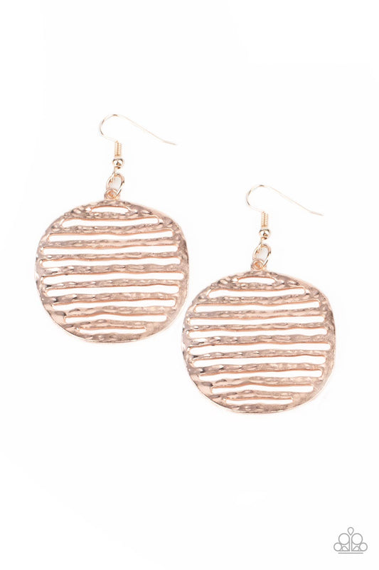 Sunrise Stunner - Rose Gold Hammered Stacked Bar Paparazzi Earrings