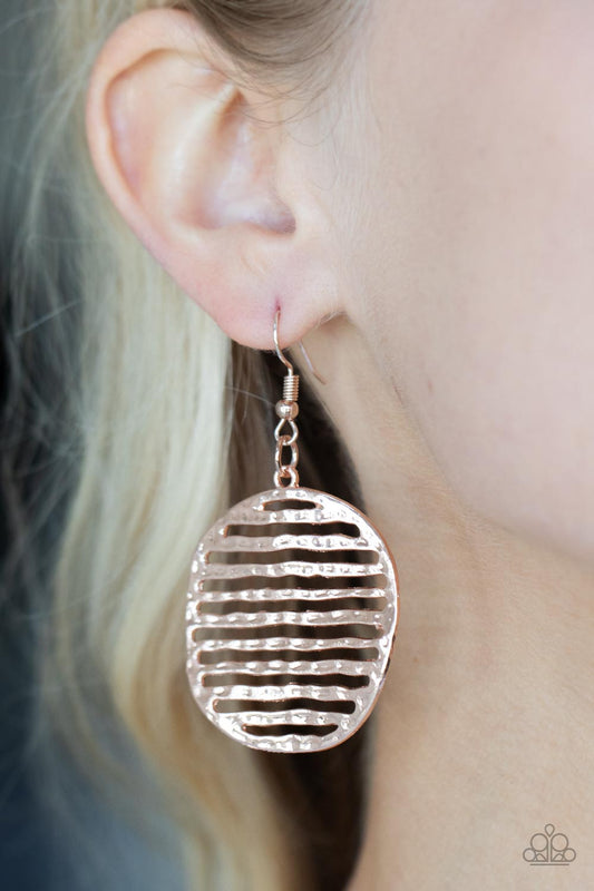 Sunrise Stunner - Rose Gold Hammered Stacked Bar Paparazzi Earrings