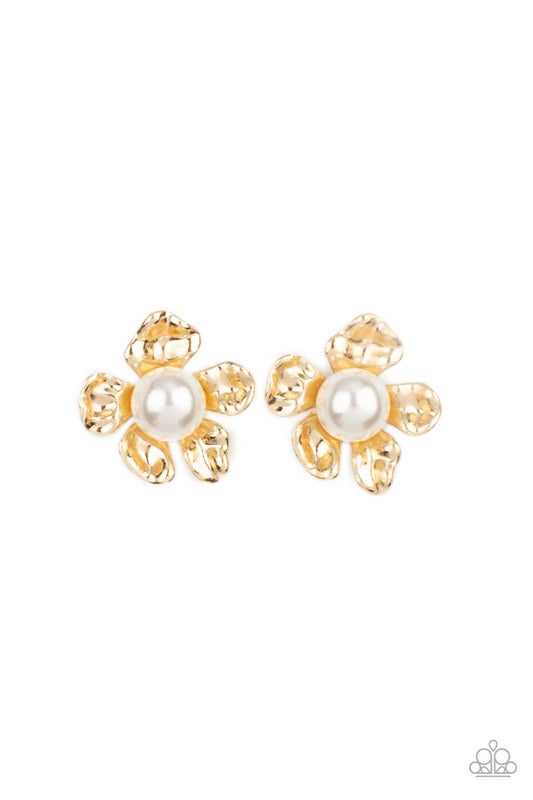 Apple Blossom Pearls - Gold Apple Blossom & Pearl Bead Paparazzi Post Earrings