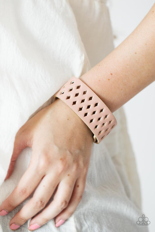 Glamp Champ - Pink Leather & Diamond Cut-Out Paparazzi Snap Bracelet